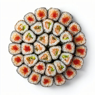 Delicious assorted salmon sushi rolls with tobiko and caviar