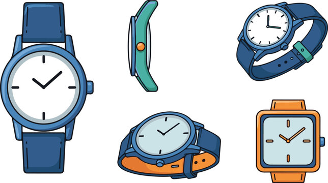 A collection of colorful watches with different designs and bands on a white background