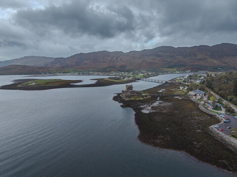 View of the beautiful Portree Harbour  and town, with Colorful Houses, Isle of Skye Scotland &ndash; Scenic Coastal Village Landscape
