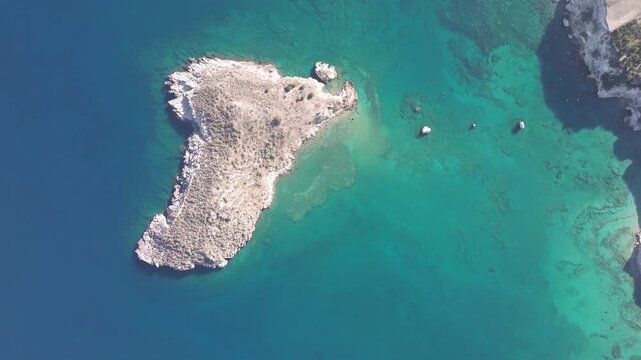 Aerial drone shot.View of famous beach in the summer, Crete, Greece. Famous beach with river and palm trees in Libyan sea. Tropical island, Panoramic view, Most beautiful beaches of Crete island