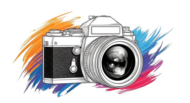 Vintage camera with colorful abstract background