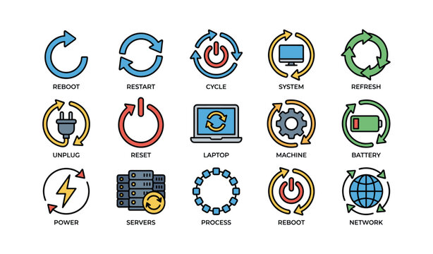 Power and restart icons arranged in grid on white background