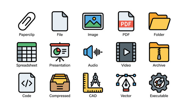 File type icons showing document and media symbols in grid