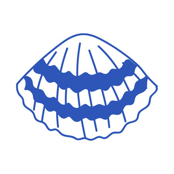 Blue line illustration of a limpet shell. Cute hand drawn clam.