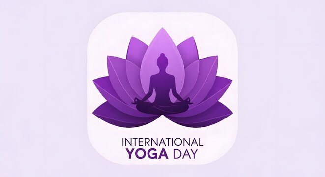 International yoga day illustration lotus pose and blooming flower