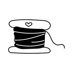 Cute black and white embroidery threads. Spool of embroidery thread icon. © Galina Pilina