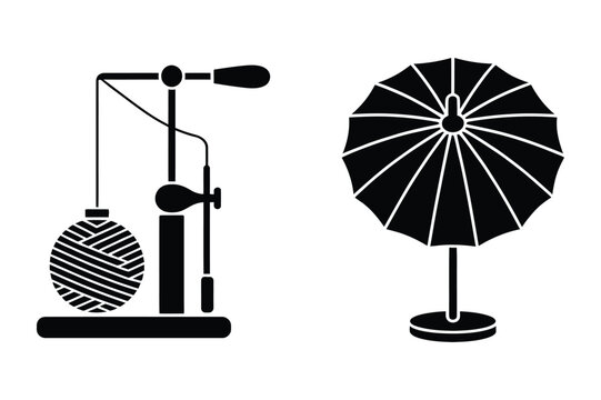 Illustration of yarn winder and parasol with knitting umbrella illustration