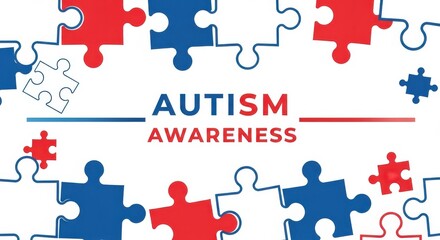 Naklejka premium Autism awareness jigsaw puzzle pieces in red blue and white on a white background with copy space fo