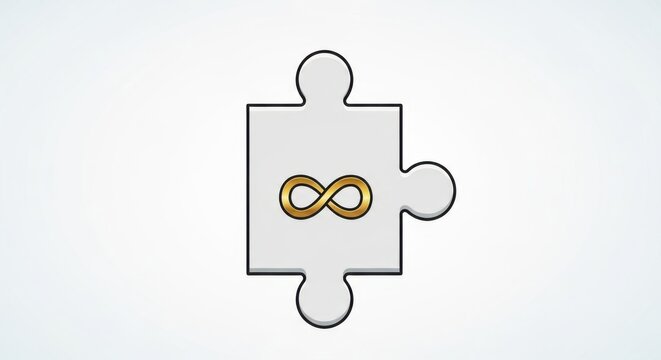 a single puzzle piece with a golden infinity symbol on it close up detail view golden symbol infinit