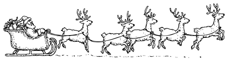 Santa Claus riding a sleigh pulled by reindeer in hand drawn sketch style © Kaz