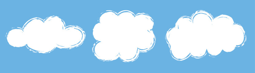 A hand-drawn outline drawing of a cloud set. Set of cloud icons sketch. Doodle children drawing. Solar icon. Vector illustration, Hand-drawn cloud set. Set of icons. Doodle children drawing, weather © Sabellatint