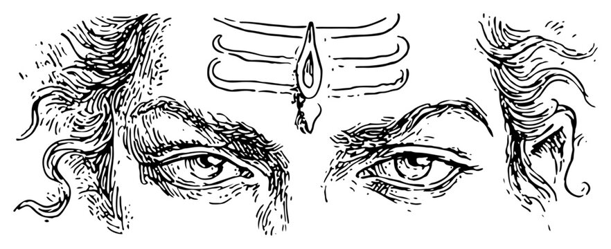 Lord Shiva eyes with third eye and tripundra mark in hand drawn sketch style