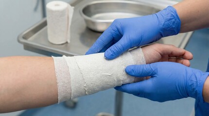 Obraz premium Medical professional applying a bandage.