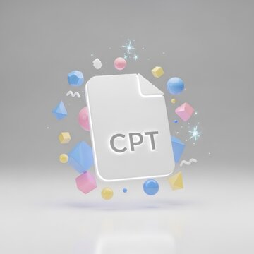 Abstract 3D Rendering of a CPT File Icon Surrounded by Geometric Shapes.