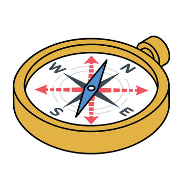 Isometric Compass Illustration with Cardinal Directions and Needle.