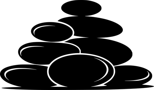Black silhouette of a pile of smooth oval stones on a white background, minimalist flat design
