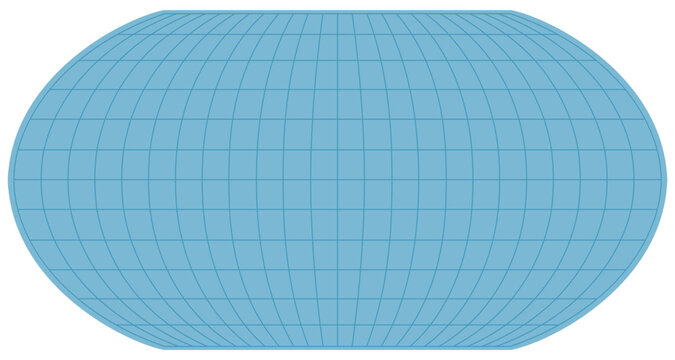 Empty world globe grid template, simple blue latitude longitude map vector isolated on white.
