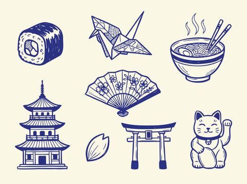 Japanese Culture Icons Set.