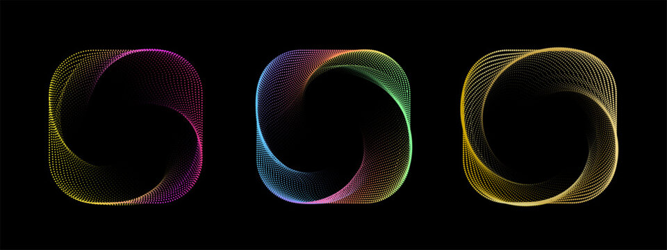 Geometric neon pattern with radiant curves and dotted elements. Futuristic background features vibrant colors, dynamic motion, and modern graphic design perfect for tech projects.