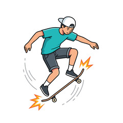 Obraz premium Young Skater Performing a Trick on Skateboard Illustration.