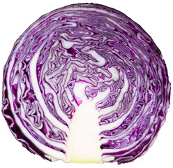 Obraz premium Purple cabbage cut in half isolated on white background
