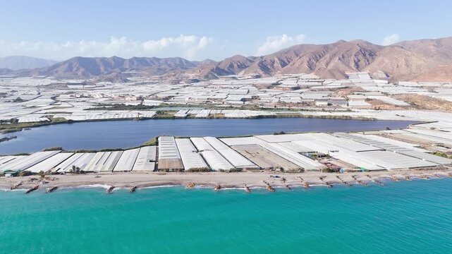 beach industry business travel success greenhouse agriculture farming intensive coast industrial architecture terra forming earth landscape invernaderos - Andalusia, Spain - 2025