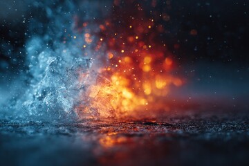 Fototapeta premium Fire and ice collision explosion with particles