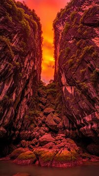 Karst sunset timelapse shows changes in sky colors over rock formations in nature setting