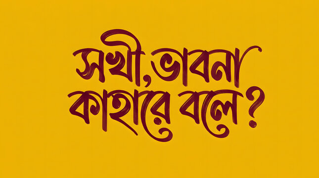 Bengali script on yellow background, maroon text, question phrase