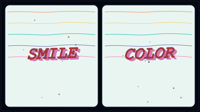 Retro aesthetic note cards with smile and color text, vintage paper background with rainbow lines, nostalgic stationery vector set
