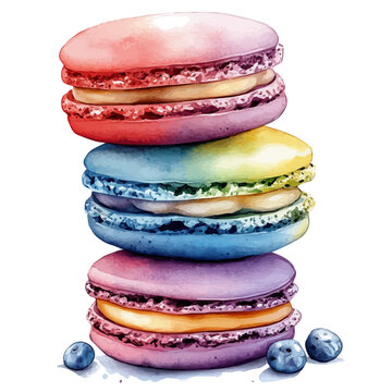 Macarons, vibrant watercolor vector, isolated on a white background, high quality and detailed design.