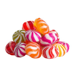 Fototapeta premium Colorful striped hard candy sweets pile isolated on transparent background