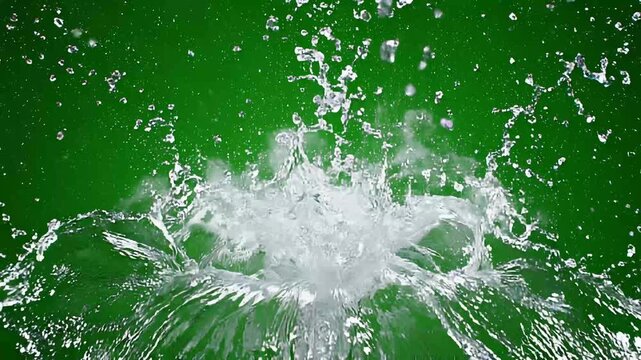A video showcasing a refreshing water splash against a vibrant green background