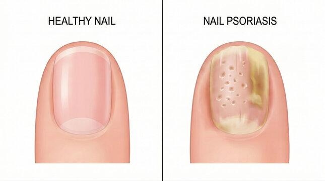 Nail Psoriasis Pitting and Discoloration Medical Illustration