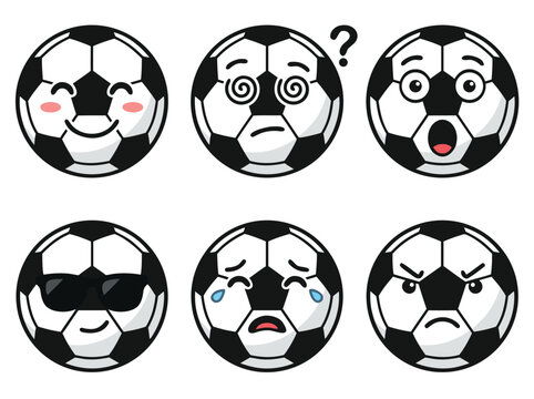 Soccer Ball Emoticons Set.