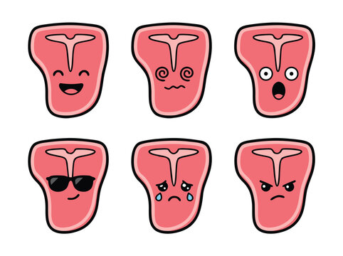 T Bone Steak Character Faces.