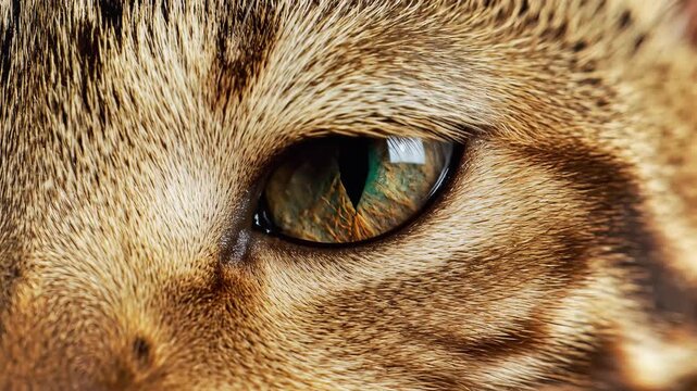 Closeup Macro Shot of a Tabby Cats Intense Green Eye.