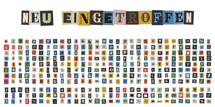 Neu eingetroffen Schriftzug aus bunten Erpresserbrief Buchstaben und Alphabet Set f&uuml;r Collagen