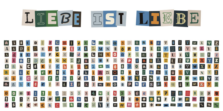 Liebe ist Liebe Erpresserbrief Alphabet, bunte ausgeschnittene Buchstaben Set, LGBTQ Pride Botschaft