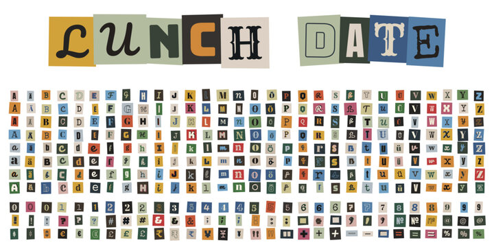 Erpresserbrief Alphabet Set, Ransom Note Buchstaben, DIY Bastelvorlage fuer anonyme Nachrichten