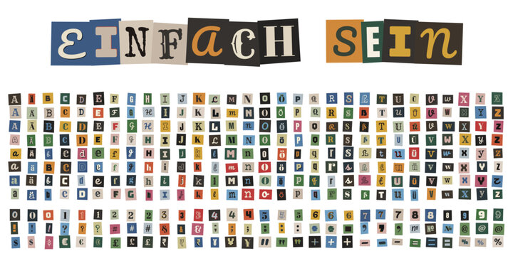 Erpresserbrief Alphabet Set, Bunte Buchstaben zum Ausschneiden, Einfach Sein Schriftzug