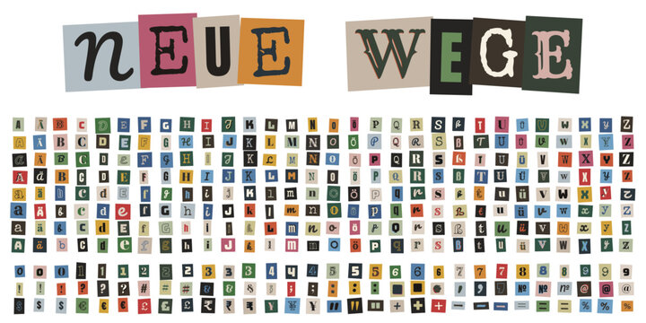 Bunte Buchstaben im Erpresserbrief-Stil, Alphabet Collage f&uuml;r kreative Botschaften und neue Wege