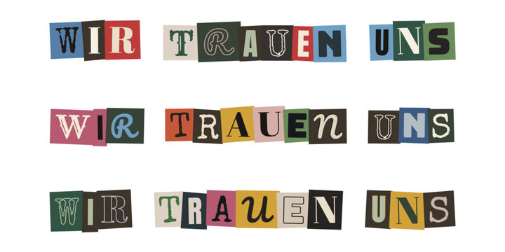 Wir trauen uns Schriftzug im Collagenstil f&uuml;r alternative Hochzeiten und Einladungen
