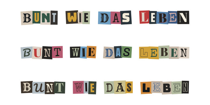 Bunt wie das Leben Schriftzug im Collagen-Stil f&uuml;r Neurodiversit&auml;t, Vielfalt und Inklusion