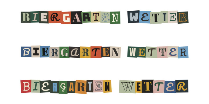 Biergarten Wetter Schriftzug im bunten Retro Collage Stil f&uuml;r Sommer Events