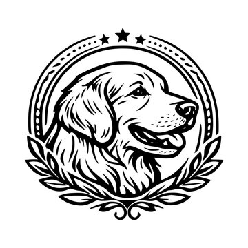 Perfil de perro  con cinta y corona de laureles