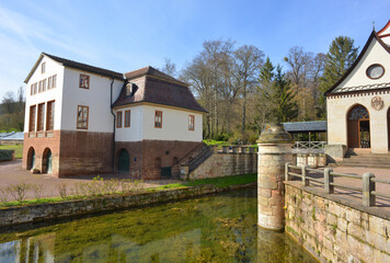 Fototapeta premium Historical moat, Theater building and architecture of Castle Kochberg, Germany
