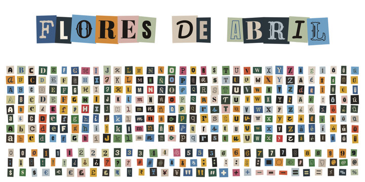 Alfabeto completo de recortes de papel estilo nota de rescate para collage creativo y scrapbooking