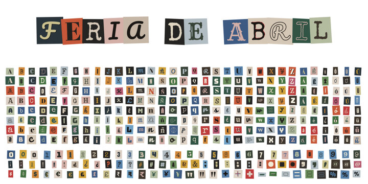 Alfabeto de letras recortadas estilo nota de rescate para collage creativo y dise&ntilde;o vintage