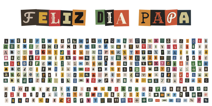 Alfabeto de letras recortadas estilo collage retro para tarjetas de feliz dia papa y manualidades